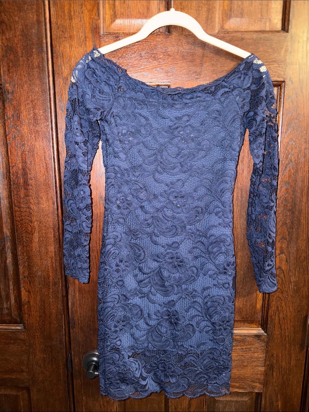 H&M Navy Blue Off-Shoulder Lace Mini Dress